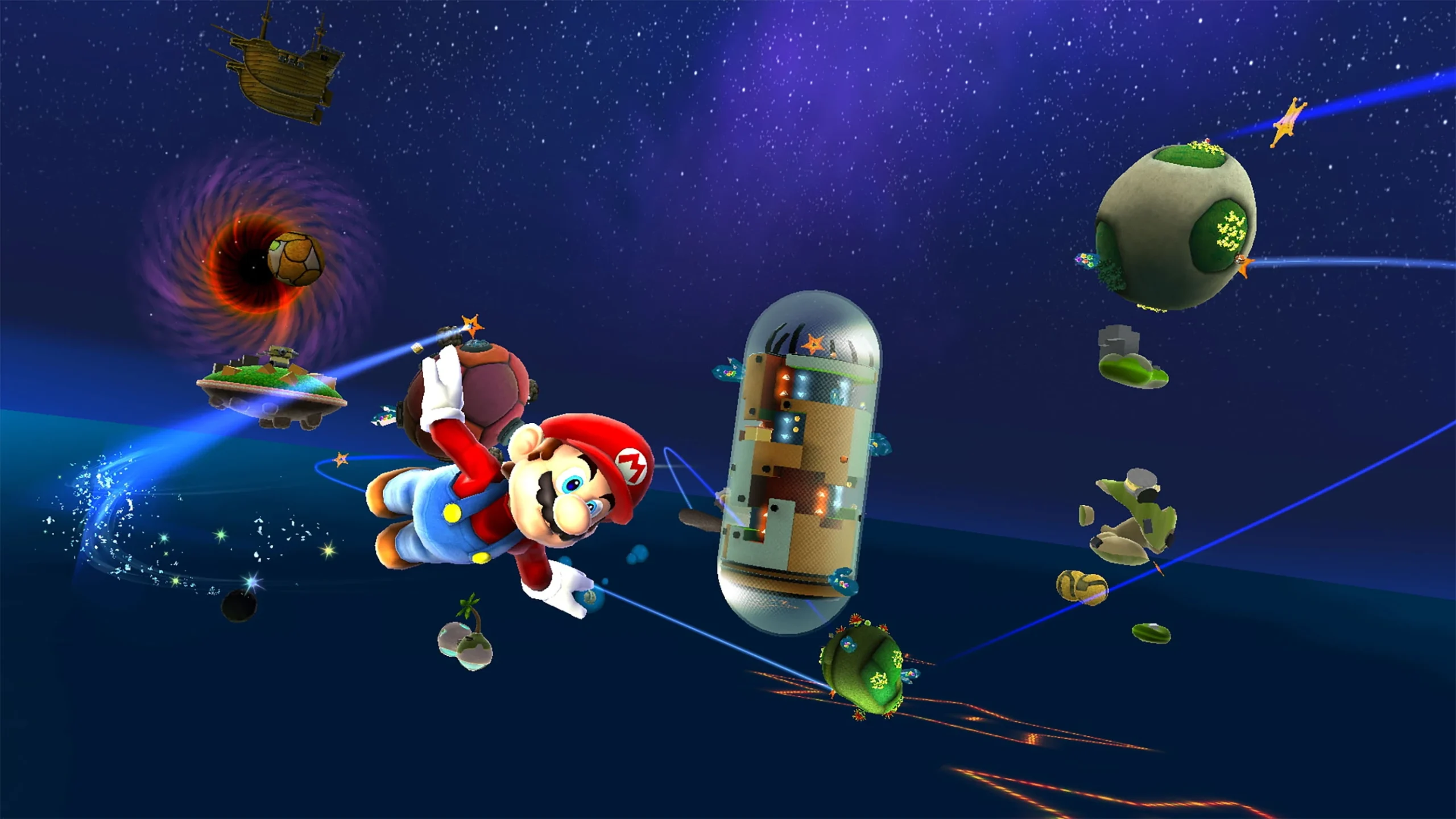 Super Mario Galaxy gameplay with Mario and Rosalina