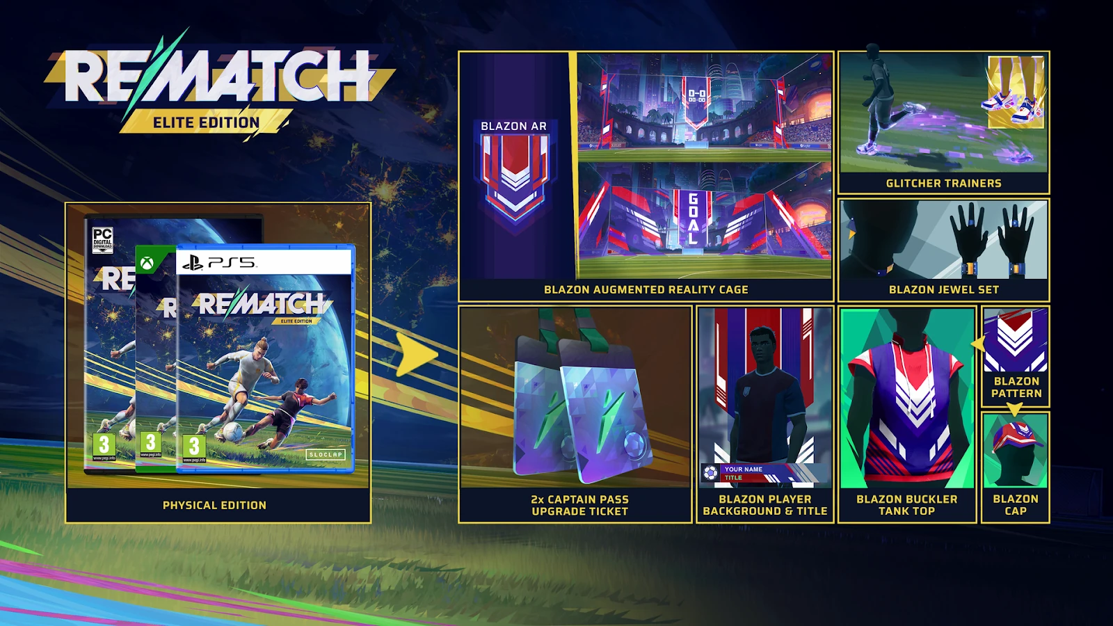 Rematch edition content – exclusive Blazon outfits, trainers, and gear